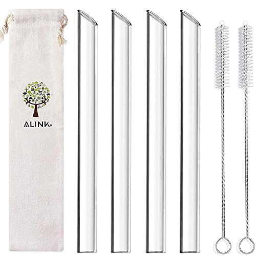 ALINK Reusable Glass Boba Straws - Durable, BPA-Free, Ideal for Thick Drinks, Pack of 4