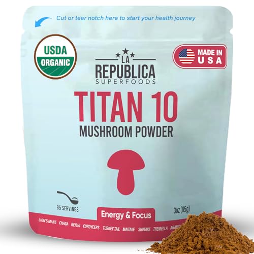 La Republica Titan 10 Mushroom Powder - Boost Focus, Immunity, Energy, Vegan - 3oz, 85 Servings