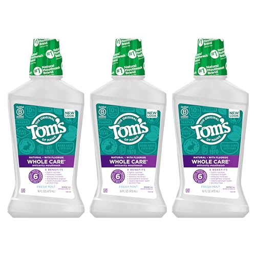 Tom's Of Maine Mouthwash - Fluoride Cavity Protection, Alcohol-Free, Fresh Mint - 16oz, Pack of 3