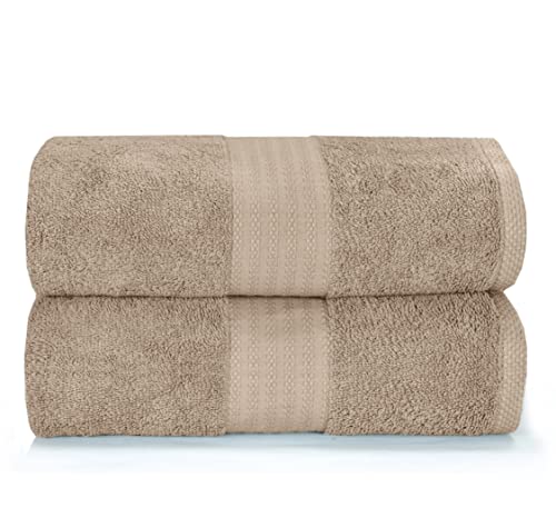 GLAMBURG Bath Sheets - Ultra Soft, Highly Absorbent, 100% Pure Cotton - 2 Pack, Tan 35x70