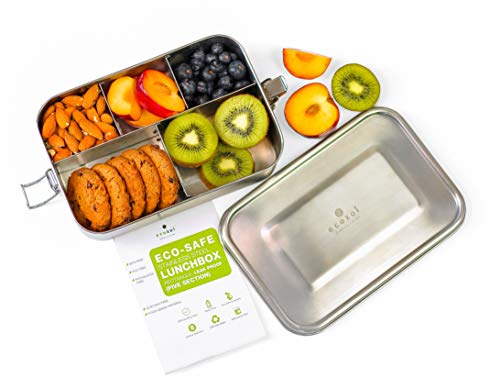 ecozoi Stainless Steel Lunch Box - Leak-Proof, 5 Compartment Design, 50 Oz with Sauce Container