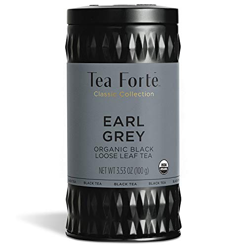 Tea Forte Earl Grey Organic Black Tea - Rich Flavor, Fair Trade, USDA Organic - 3.53oz Canister