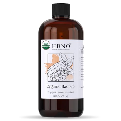 HBNO Organic Baobab Oil - Nourishing for Skin & Hair, USDA Certified, Cold Pressed - 16 oz