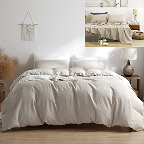 TUMEI 100% Linen Duvet Cover Set - Breathable, Hypoallergenic Comfort - Queen Size, Natural Linen