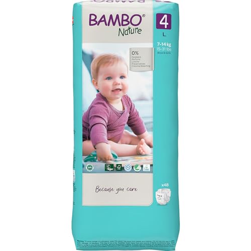 Bambo Nature Baby Diapers - Hypoallergenic, Super Absorbent, Chlorine-Free - Size 4 (48 Count)