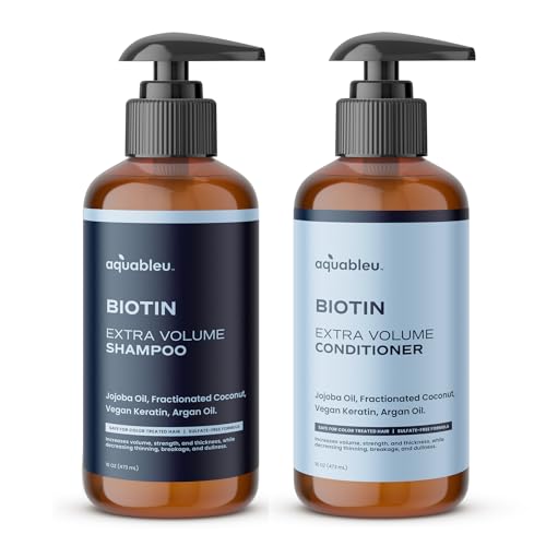 Aquableu Biotin Shampoo & Conditioner Set - Promotes Thicker Hair, Natural Oils, 12oz Each