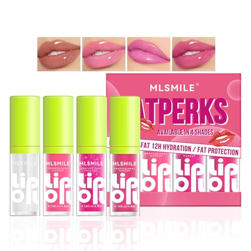 Natural Lip Oil Set - Hydrating, Non-Sticky Gloss with Big Brush, 4 Tints for Smooth Care - 4 Colors