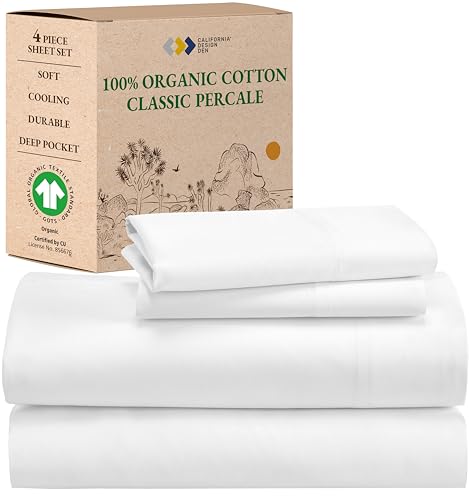 California Design Den Organic Cotton Bed Sheet Set - Soft, GOTS Certified, Deep Pockets - Queen Size