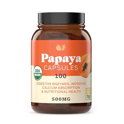 Complete Natural Organic Papaya Enzymes - Digestive Support, Vegan, Non-GMO - 500mg, 100 Caps