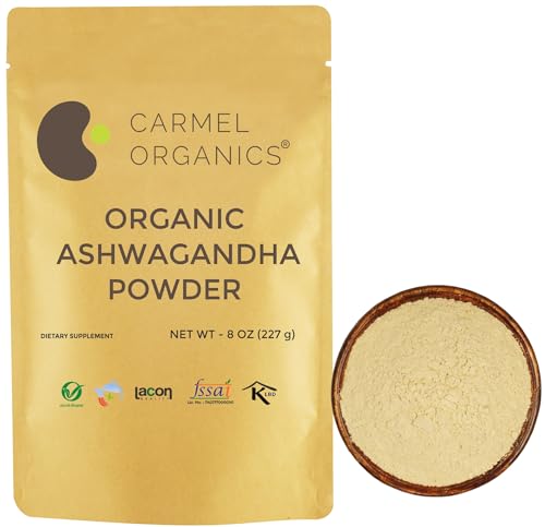 CARMEL ORGANICS Ashwagandha Herbal Supplement - USDA Certified, Non-GMO, Gluten Free - 8oz