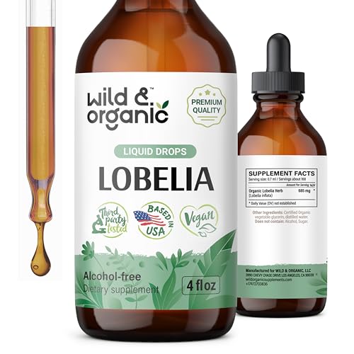 Wild & Organic Lobelia Tincture - Lung Support, Vegan, Alcohol-Free - 4 fl oz, 168 Servings