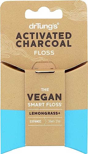 Dr. Tungs Dental Floss - Activated Charcoal, Vegan, Gluten Free - 30 Yards (Pack of 6)