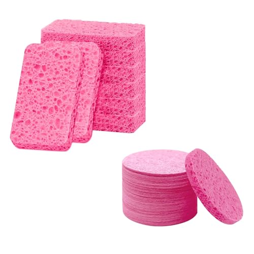 Natural Dish Sponge & Facial Sponge Set - No-Scratch, Biodegradable, Durable - 12 Dish + 50 Facial