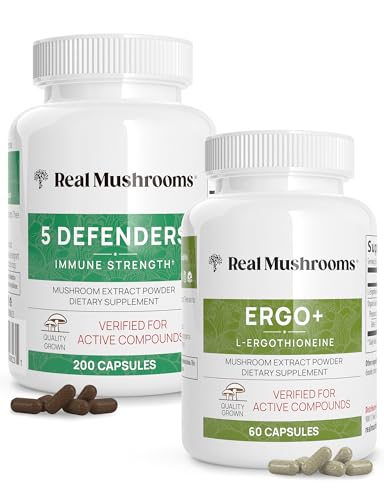 Real Mushrooms Mushroom Supplement Bundle - Immune Support, Ergothioneine, Vegan - 60ct & 200ct