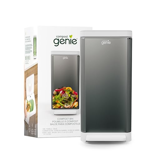 Compost Genie Kitchen Compost Bin - Odorless, Hands-Free, Includes 8 Compostable Bags - 3.6 Gallon