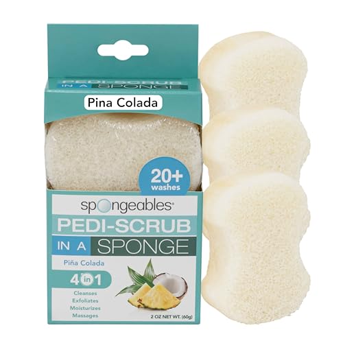 Spongables Pedi Scrub Foot Exfoliator - Hydrating, Vegan, Tropical Pina Colada - 3 Count