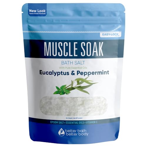 Muscle Soak Bath Salt - Relaxing Epsom Salt with Peppermint, Eucalyptus & Vitamin C - 32oz