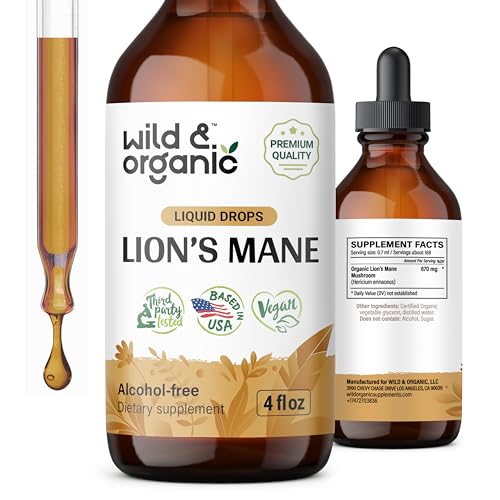 Wild & Organic Lion's Mane Tincture - Focus Support, Vegan & Alcohol-Free - 4 oz