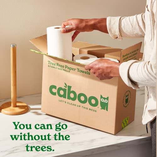 Caboo Tree Free Paper Towels - Strong, Absorbent, Non-GMO, 8 Rolls, 75 Sheets Each