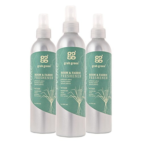 Grab Green Fabric Deodorizer - Eliminates Odors, Vetiver Scent, Plant-Based - 3 Pack, 7oz Each