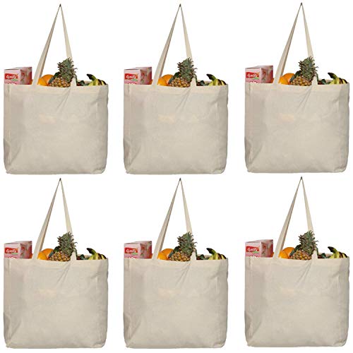 Greenmile Canvas Grocery Bags - Durable & Biodegradable, 40 lbs Capacity, 6 Pack