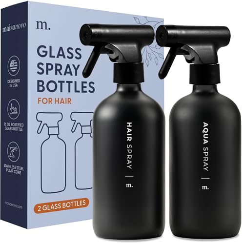 MAISONOVO Spray Bottle Set - Hair Styling Mist, Durable Glass, Reusable Labels - 16.9oz x 2