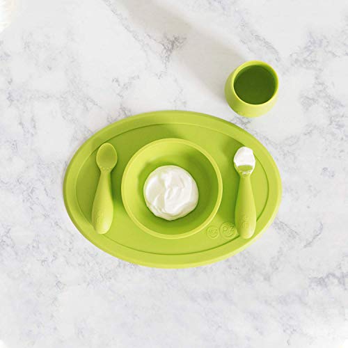 ezpz Tiny Collection Set - Safe 100% Silicone Cup, Spoon & Bowl for Baby Led Weaning - Lime