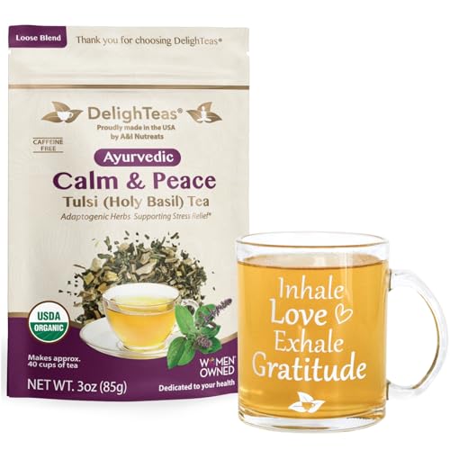 DelighTeas Organic Tulsi Tea - Immune Support, USDA Organic, Caffeine-Free, 12oz