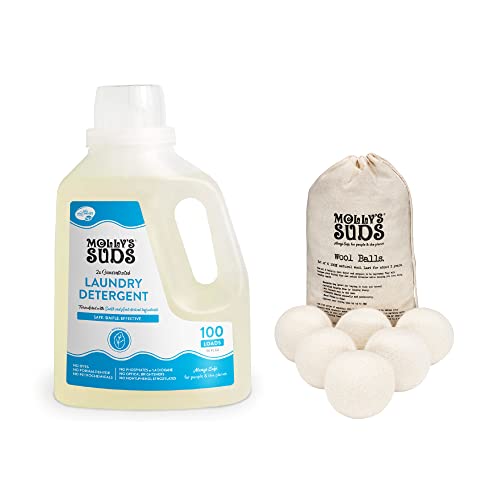 Molly's Suds Laundry Detergent & Wool Dryer Balls Bundle - Deep Clean, Gentle on Skin - 50oz