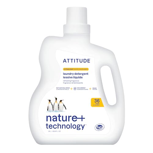 ATTITUDE Liquid Laundry Detergent - EWG Verified, Plant-Based, Vegan, Citrus Zest - 36 Loads