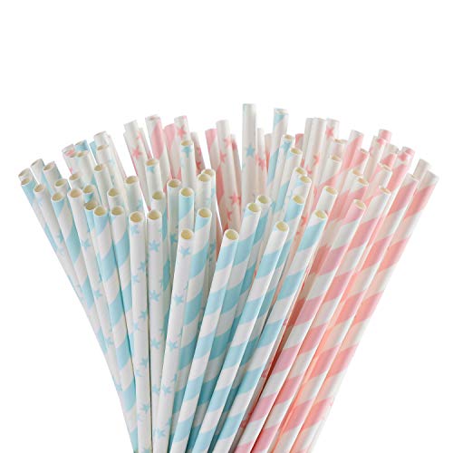 ALINK Paper Straws Set - Biodegradable, Sturdy & Colorful for Celebrations - 100 Count