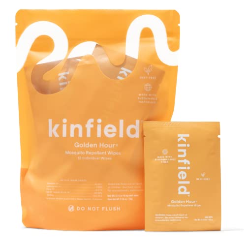 Kinfield Golden Hour Wipes - Natural Insect Repellent, Biodegradable, TSA Approved - 12 Pack