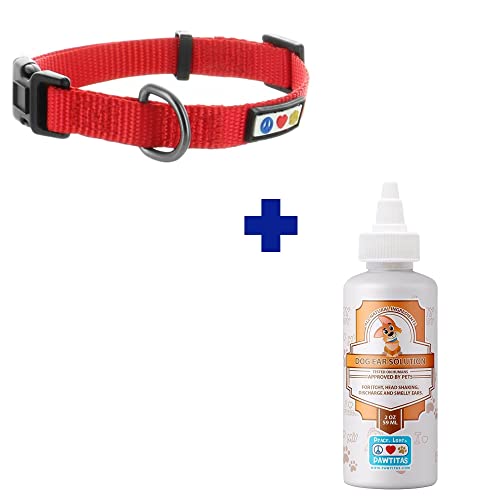 Pawtitas Pet Care Bundle - Durable Large Dog Collar & 100% Natural Ear Cleaner - 17-27 In