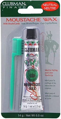 Clubman Mustache Wax with Brush Comb - Shapes & Holds, Neutral - 14g