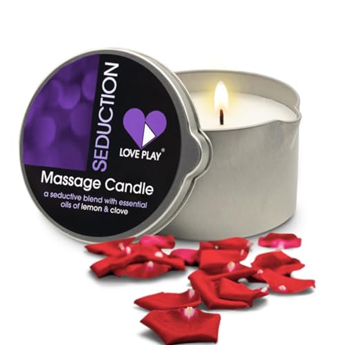 LOVE PLAY Massage Oil Candle - Nourishing Vegan Body Oil with Lemon & Clove, 6.76oz