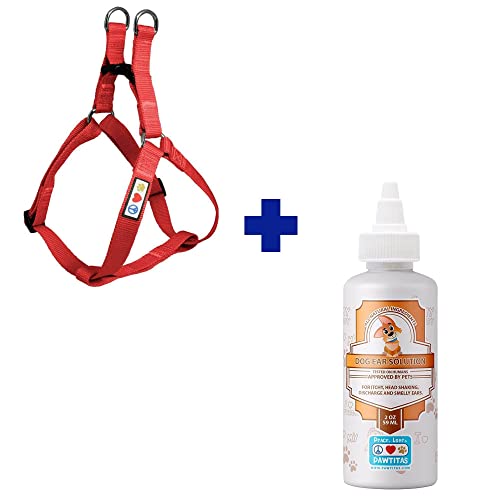 Pawtitas Pet Care Bundle - Durable Medium Dog Harness & 100% Natural Ear Cleaner - 20-28 in