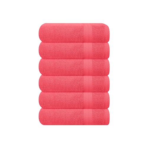 GLAMBURG Hand Towel Set - Ultra Soft, Highly Absorbent, 100% Cotton - Coral Orange, 6-Piece 16x28