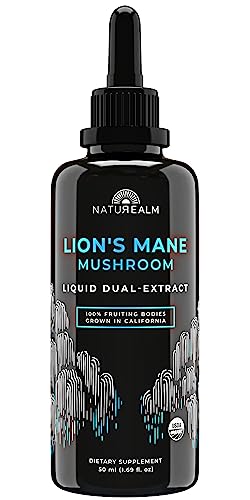 Naturealm Lion's Mane Mushroom Tincture - Boost Memory & Mood, Organic Fruiting Bodies - 50ml