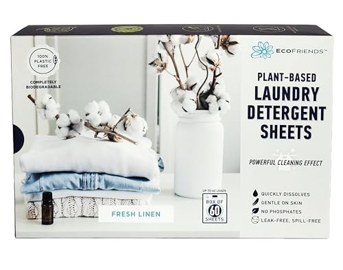 ECOFRIENDS Laundry Detergent Sheets - Powerful, Plant-Based Cleaning, 100% Plastic-Free - 60 Sheets