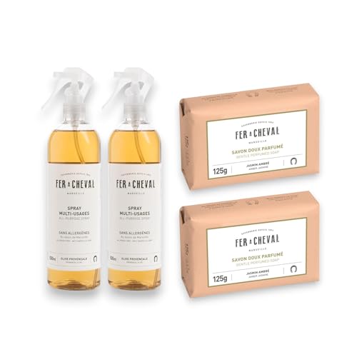 Fer à Cheval Amber Jasmine Body Cleanser & Olive Scent Spray - Natural Ingredients, 2-Pack
