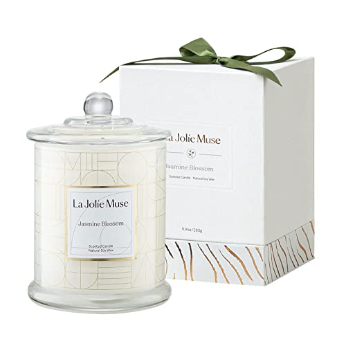 LA JOLIE MUSE Jasmine Scented Candle - Stress Relief, Natural Soy Wax, Gift Box - 10oz, 70 Hours