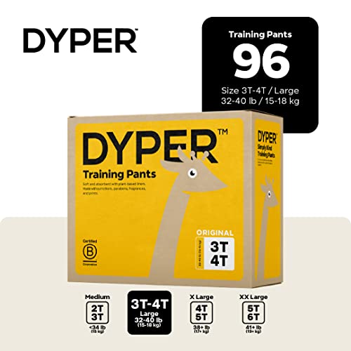 DYPER Toddler Potty Training Pants - Plant-Based, Hypoallergenic, Day & Night Use - 96 Count 3T-4T