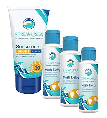 STREAM 2 SEA SPF 30 Sunscreen & Mask Defog - Natural UV Protection, Reef Safe - 3oz & 2oz