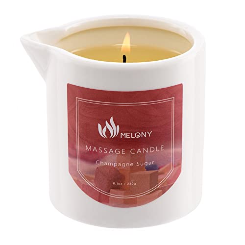 MELONY Massage Candle - Moisturizing Body Oil, 100% Natural Ingredients - Champagne Sugar, 8.1oz