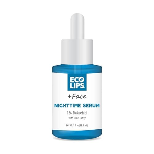 Eco Lips + Face Nighttime Bakuchiol Serum - Boosts Skin Biome, Vegan, 1 oz Glass Bottle