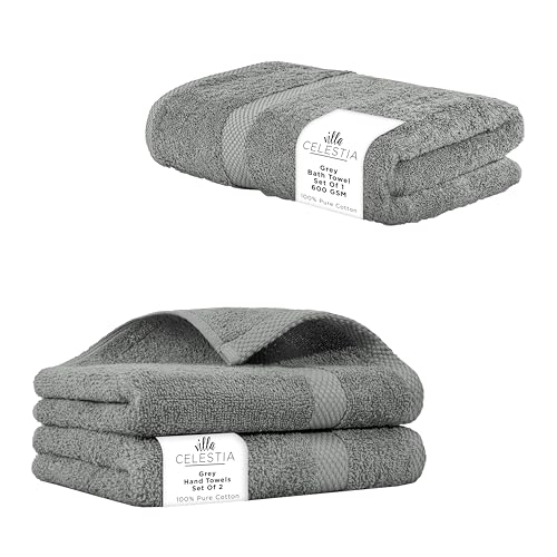 Premium 100% Cotton Towel Set - Soft, Highly Absorbent, Chemical-Free - Pack of 3, Grey