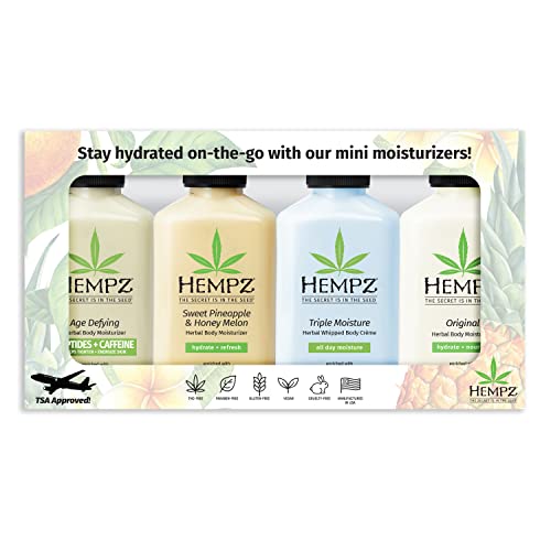 Hempz Bath & Body Gift Set - Hydrating Mini Lotions with Pure Hemp Seed Oil, 4 Scents - 2.25oz