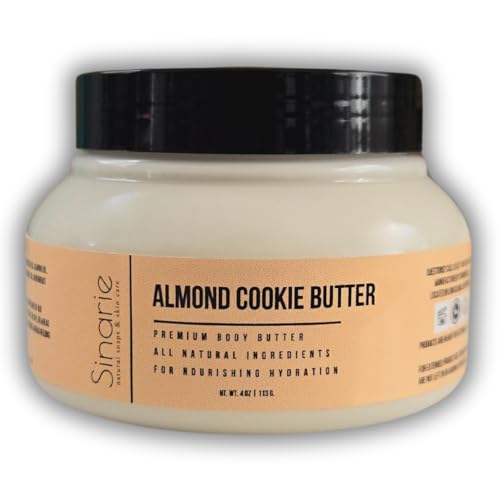 Sinarie Body Butter - Deeply Hydrating, Non-Greasy, Almond & Cookie Fragrance - 4oz