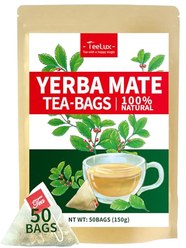 TeeLux Yerba Mate Tea Bags - Rich Antioxidants, Unsmoked, Compostable - 50 Count, 3g Bags