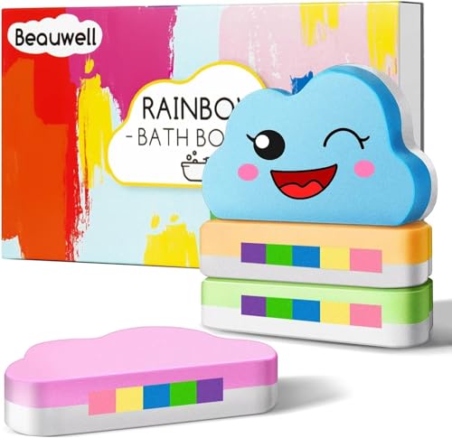 Beauwell Rainbow Bath Bombs Set - Nourishing & Natural, Handmade for Kids - 4 Pcs